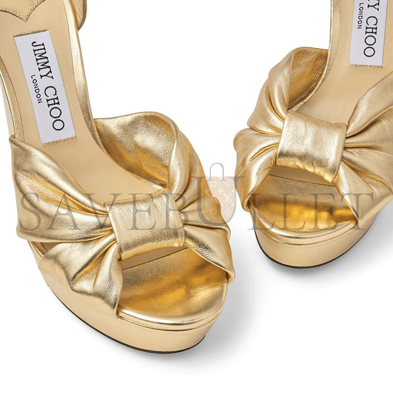 JIMMY CHOO HELOISE 120 GOLD METALLIC NAPPA LEATHER PLATFORM SANDALS HELOISE120MNA