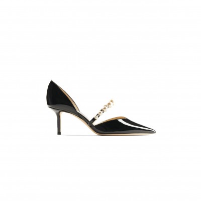 JIMMY CHOO AURELIE 65 BLACK PATENT LEATHER POINTED PUMPS AURELIE65XKM