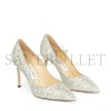 JIMMY CHOO ROMY 85 CHAMPAGNE COARSE GLITTER FABRIC POINTY TOE PUMPS ROMY85CGF
