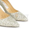 JIMMY CHOO ROMY 85 CHAMPAGNE COARSE GLITTER FABRIC POINTY TOE PUMPS ROMY85CGF