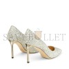 JIMMY CHOO ROMY 85 CHAMPAGNE COARSE GLITTER FABRIC POINTY TOE PUMPS ROMY85CGF