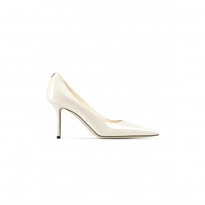 JIMMY CHOO LOVE 85 LATTE PATENT LEATHER PUMPS WITH JC EMBLEM LOVE85PWJ
