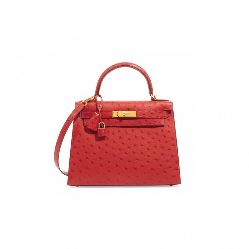 HERMÈS MASTER KELLY 25 OSTRICH SELLIER RED GOLD HARDWARE (25*17*7cm) 