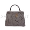 HERMÈS MASTER OSTRICH KELLY 25 PEWTER GREY GOLD BUCKLE (25*17*7cm) 