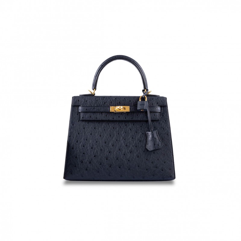 HERMÈS MASTER KELLY 28 SELLIER SAPPHIRE OSTRICH LEATHER GOLD HARDWARE (28*22*10cm) 