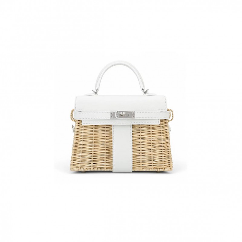 HERMÈS MASTER MINI PICNIC KELLY 20 WHITE SWIFT PALLADIUM HARDWARE (20*14*8cm) 