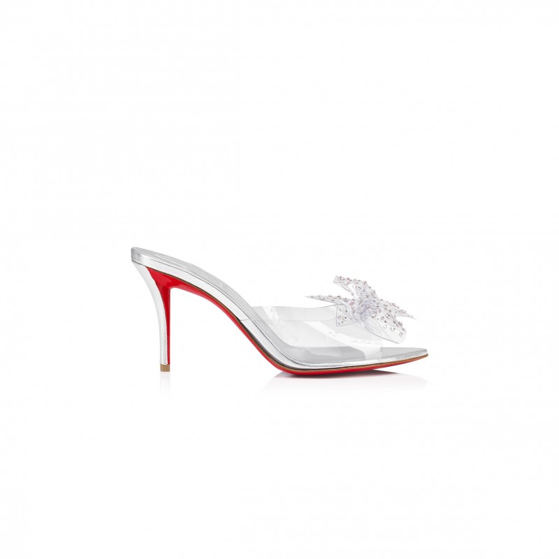 CHRISTIAN LOUBOUTIN AQUA STRASS 80MM MULES-PVC, IRIDESCENT NAPPA LEATHER AND STRASS-SILVER-WOMEN 1240792S339 CHRISTIAN LOUBOUTIN AQUA STRASS 80MM MULES-PVC, IRIDESCENT NAPPA LEATHER AND STRASS-SILVER-WOMEN 1240792S339