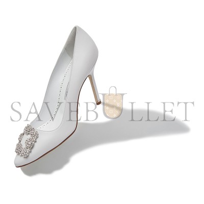 MANOLO BLAHNIK HANGISIUS WHITE CALF LEATHER JEWEL BUCKLE PUMPS 121-1656-0001 MANOLO BLAHNIK HANGISIUS WHITE CALF LEATHER JEWEL BUCKLE PUMPS 121-1656-0001