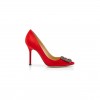 MANOLO BLAHNIK HANGISI RED SATIN JEWEL BUCKLE PUMPS 9XX-0664-0032 MANOLO BLAHNIK HANGISI RED SATIN JEWEL BUCKLE PUMPS 9XX-0664-0032