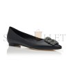 MANOLO BLAHNIK HANGISIFLAT BLACK CALF LEATHER JEWEL BUCKLE FLAT PUMPS 121-1657-0001 MANOLO BLAHNIK HANGISIFLAT BLACK CALF LEATHER JEWEL BUCKLE FLAT PUMPS 121-1657-0001