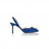 MANOLO BLAHNIK HANGISLI BLUE SATIN JEWEL BUCKLE SLINGBACK PUMPS 419-0473-0010 MANOLO BLAHNIK HANGISLI BLUE SATIN JEWEL BUCKLE SLINGBACK PUMPS 419-0473-0010