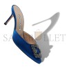 MANOLO BLAHNIK HANGISIMU BLUE SATIN JEWEL BUCKLE MULES 9XX-0726-0029