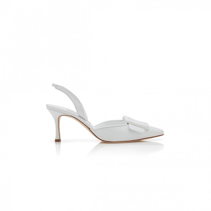MANOLO BLAHNIK MAYSLI WHITE NAPPA LEATHER SLINGBACK PUMPS 219-0254-0005 MANOLO BLAHNIK MAYSLI WHITE NAPPA LEATHER SLINGBACK PUMPS 219-0254-0005