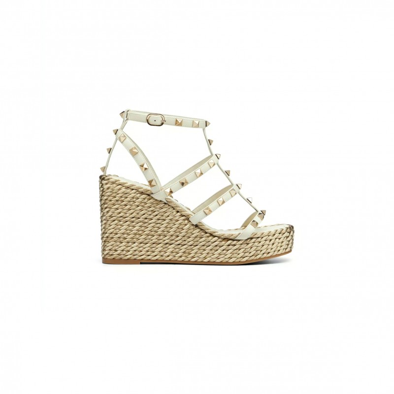 VALENTINO ROCKSTUD CALFSKIN WEDGE SANDAL WITH STRAPS 95MM 5W2S0F95EMP_I16 VALENTINO ROCKSTUD CALFSKIN WEDGE SANDAL WITH STRAPS 95MM 5W2S0F95EMP_I16
