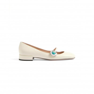 VALENTINO MARY-JANE PRESHOES BALLERINA IN KIDSKIN WITH JEWEL BUTTON 20MM 6W2S0LL7DHS_9TK