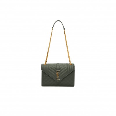 YSL ENVELOPE MEDIUM SHOULDER BAG OLIVE GREEN 677476 (24*17.5*6cm)