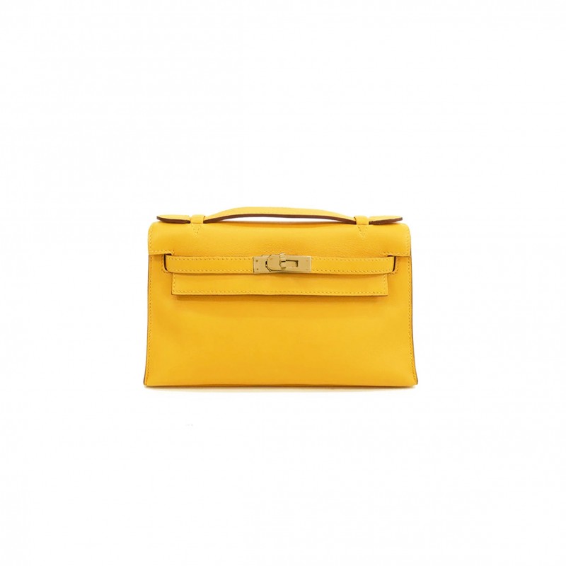 HERMÈS KELLY POCHETTE JAUNE D’ SWIFT GOLD HARDWARE (22*14*7cm) 