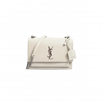 YSL SUNSET MEDIUM CHAIN BAG IN CROCODILE-EMBOSSED SHINY LEATHER 4229064996L (22*16*8cm)