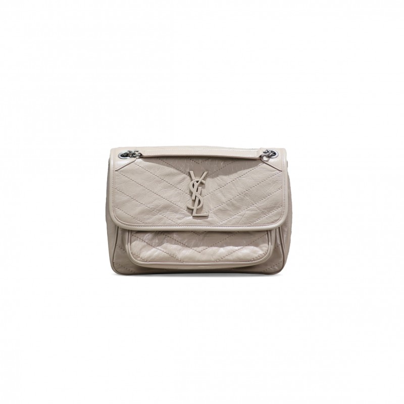 YSL NIKI MEDIUM CHAIN BAG IN CRINKLED VINTAGE VEGETABLE-TANNED LEATHER 633158352267 (28*20*8.5cm)