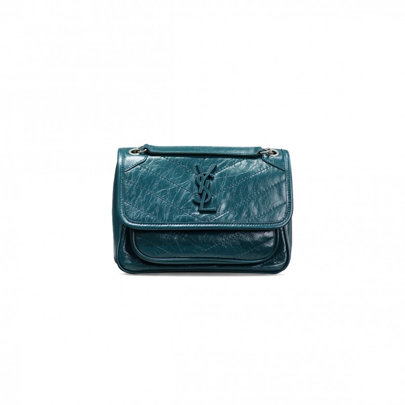 YSL NIKI BABY CHAIN BAG IN CRINKLED VINTAGE LEATHER 633151200415 (21*16*7.5cm)