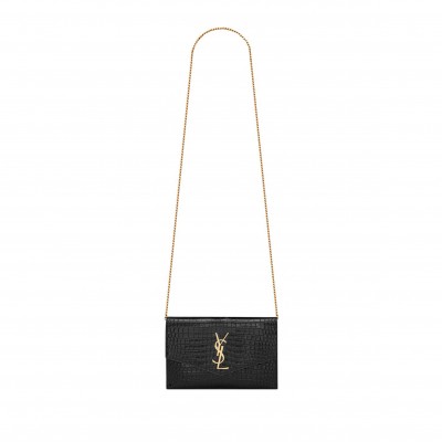 YSL UPTOWN CHAIN WALLET IN SHINY CROCODILE-EMBOSSED LEATHER 607788DND1J1000 (19*12*3cm)