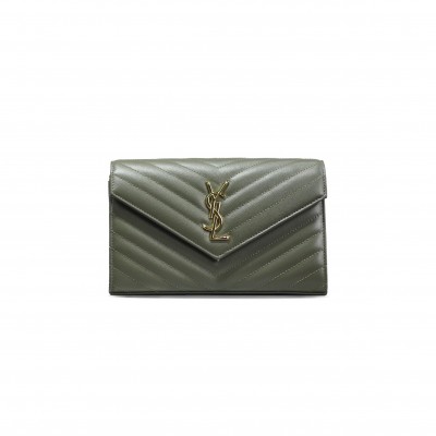 YSL CASSANDRE MATELASSÉ CHAIN WALLET IN GRAIN DE POUDRE EMBOSSED LEATHER 377828442610 (22.5*14*4cm)