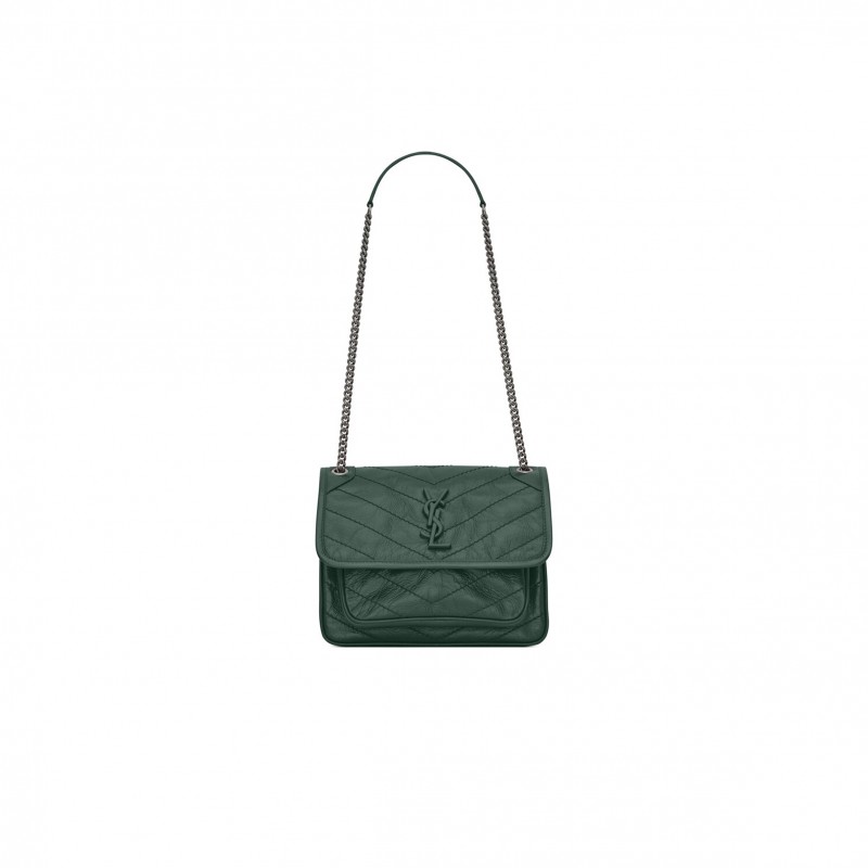 YSL NIKI BABY CHAIN BAG IN CRINKLED VINTAGE LEATHER 498892544142 (21*16*7.5cm)