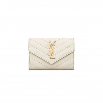 YSL CASSANDRE MATELASSÉ SMALL ENVELOPE WALLET IN GRAIN DE POUDRE LEATHER 414404BOW019207 (13.5*9.5*3cm)