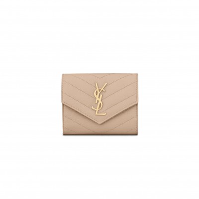 YSL CASSANDRE MATELASSÉ COMPACT TRI FOLD WALLET IN GRAIN DE POUDRE LEATHER 403943BOW012721 (12.5*10*2.5cm)
