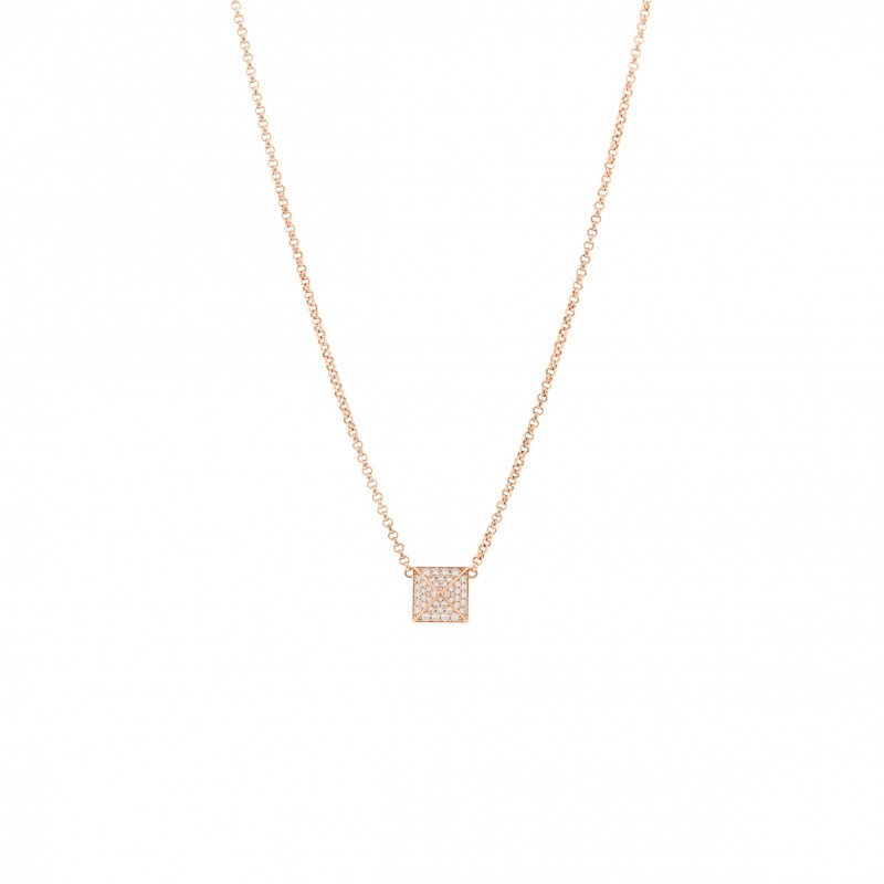 HERMÈS 18K ROSE GOLD DIAMOND GM CLOU D'H PENDANT NECKLACE 