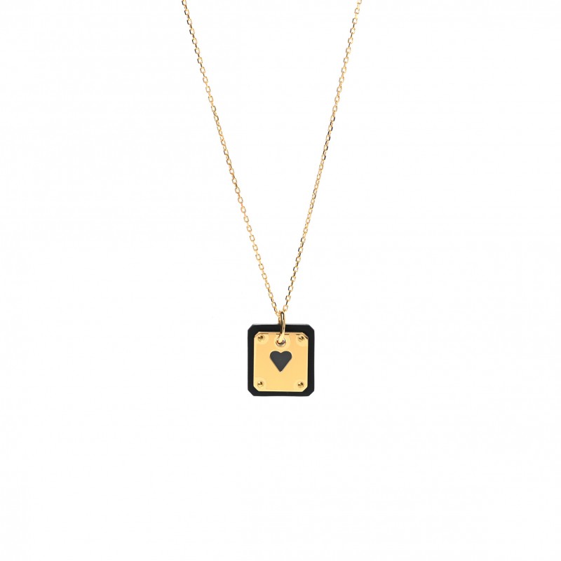 HERMÈS GOLD PLATED SWIFT AS DE COEUR NECKLACE BLACK 