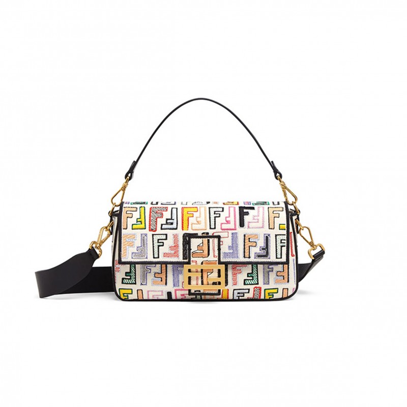 FENDI BAGUETTE BAGUETTE BAG IN EMBROIDERED FF PATTERN CANVAS (27*15*6cm) 