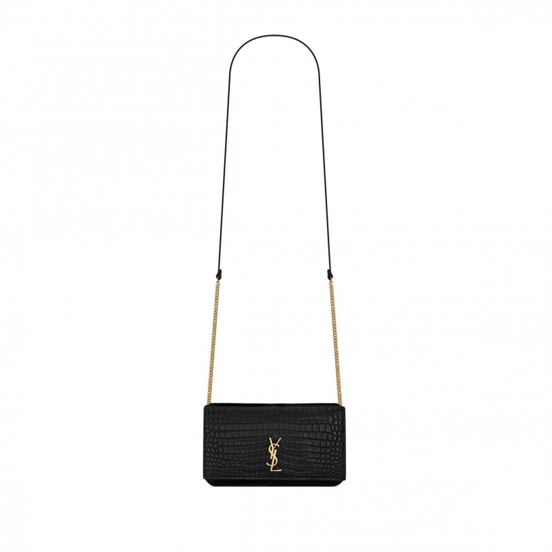 YSL CASSANDRE PHONE HOLDER IN SHINY CROCODILE-EMBOSSED LEATHER 635095DND1J1000 (18*11*2.5cm)