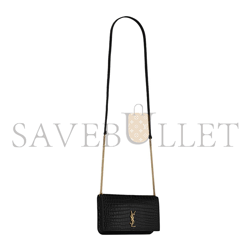 YSL CASSANDRE PHONE HOLDER IN SHINY CROCODILE-EMBOSSED LEATHER 635095DND1J1000 (18*11*2.5cm)