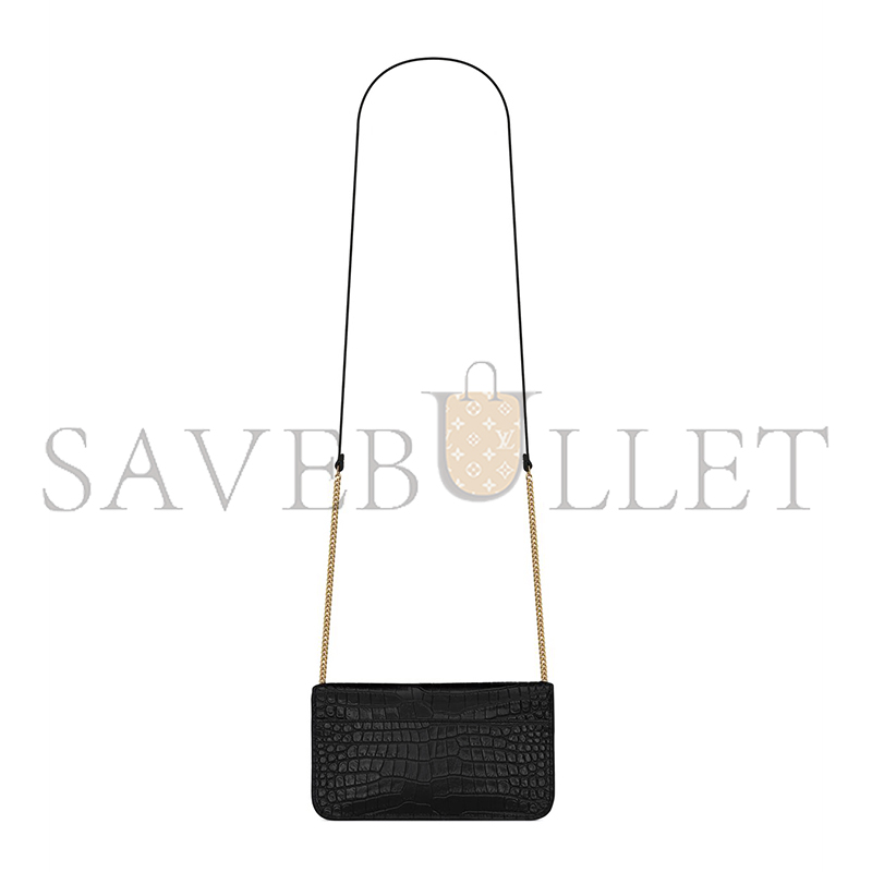 YSL CASSANDRE PHONE HOLDER IN SHINY CROCODILE-EMBOSSED LEATHER 635095DND1J1000 (18*11*2.5cm)