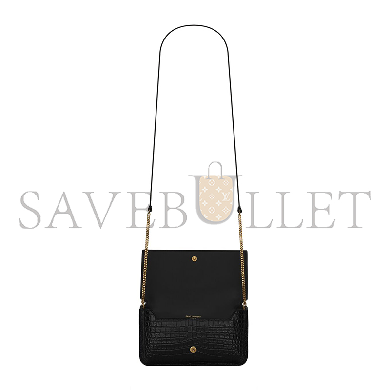YSL CASSANDRE PHONE HOLDER IN SHINY CROCODILE-EMBOSSED LEATHER 635095DND1J1000 (18*11*2.5cm)