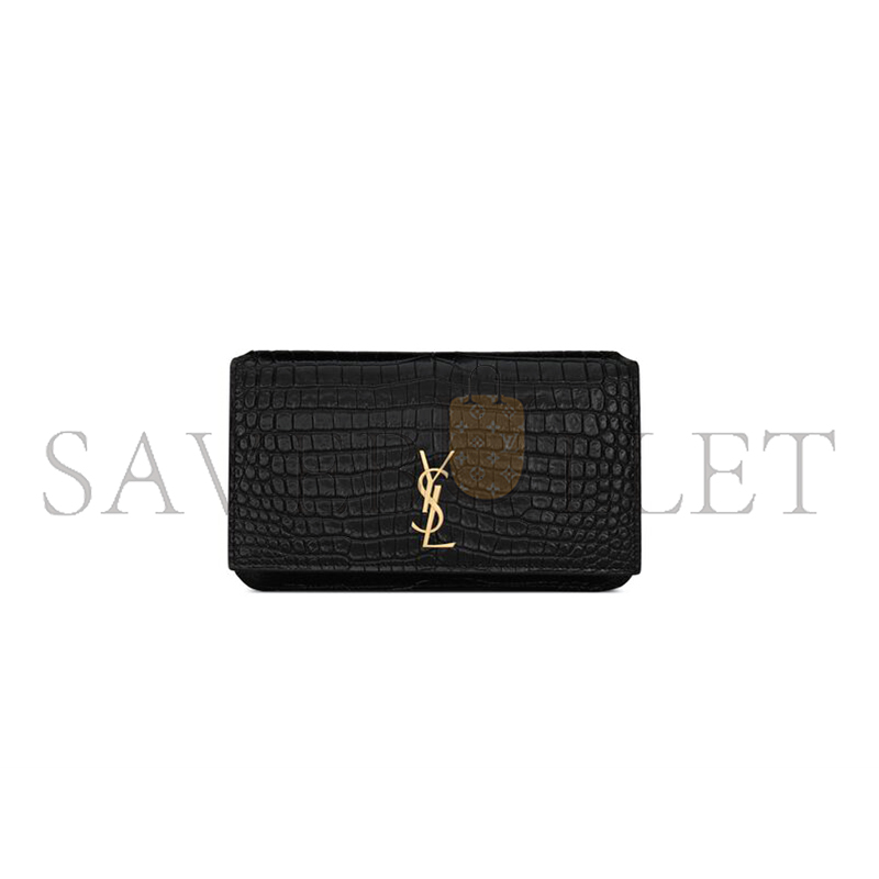 YSL CASSANDRE PHONE HOLDER IN SHINY CROCODILE-EMBOSSED LEATHER 635095DND1J1000 (18*11*2.5cm)