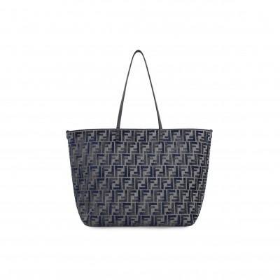 FENDI 'ROLL LARGE' BLUE REVERSIBLE TOTE BAG IN FF CHENILLE (35*32*19.5cm) 