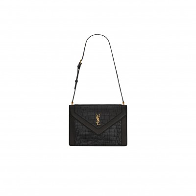 YSL GABY SATCHEL IN CROCODILE-EMBOSSED LACQUERED LEATHER AND LAMBSKIN 695724DZEUW1000 (26*18*5cm)