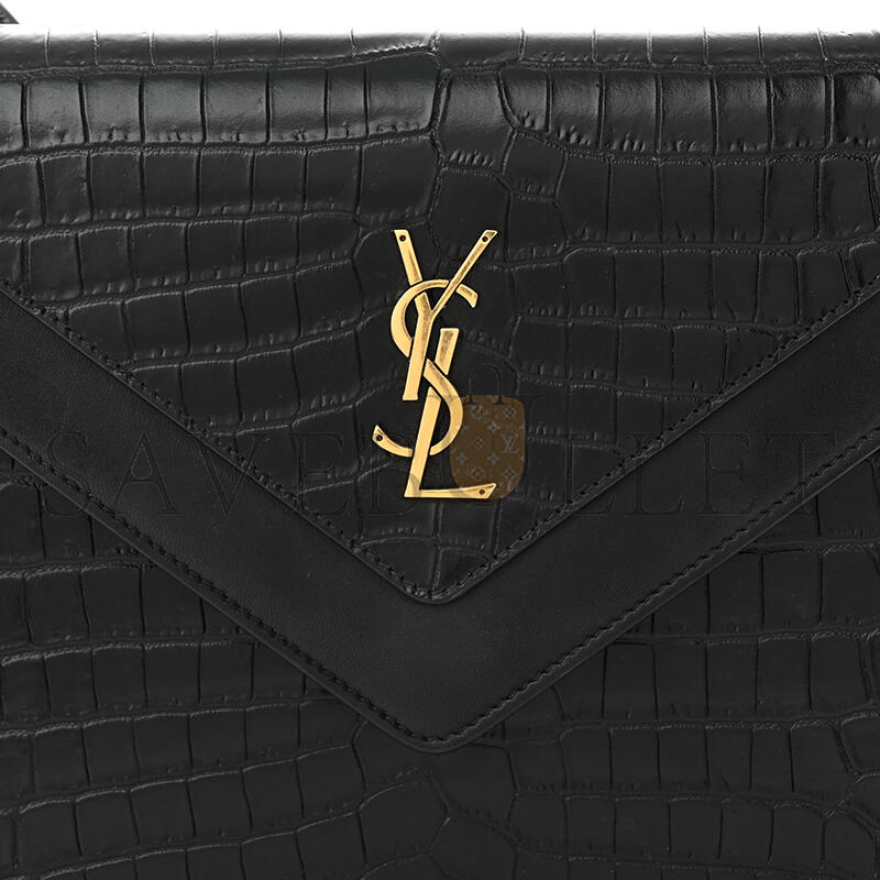 YSL GABY SATCHEL IN CROCODILE-EMBOSSED LACQUERED LEATHER AND LAMBSKIN 695724DZEUW1000 (26*18*5cm)