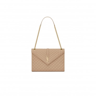 YSL ENVELOPE LARGE IN QUILTED GRAIN DE POUDRE EMBOSSED LEATHER 600166BOW912721 (31*22*7.5cm)