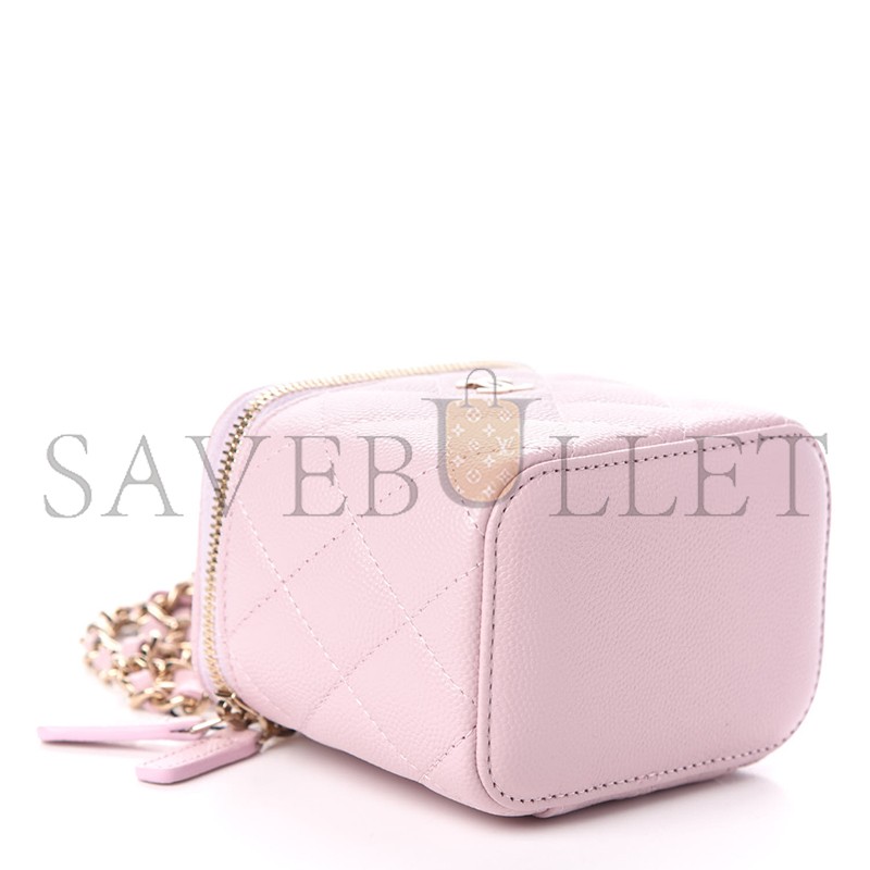 CHANEL MASTER CAVIAR QUILTED MINI VANITY CASE WITH CHAIN LIGHT PINK AP1340 (10*9*7cm)