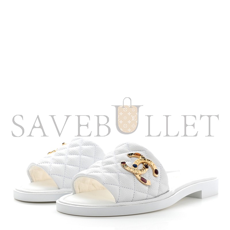 CHANEL MULES SHINY GOATSKIN & METAL WHITE G38794 X56519 0N778