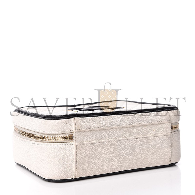 CHANEL CAVIAR QUILTED MEDIUM CC FILIGREE VANITY CASE WHITE BLACK (20*15*8cm) 