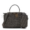 FENDI FABRIC JACQUARD FF 1974 WOVEN KNOTTED MEDIUM PEEKABOO ICONIC SATCHEL TOBACCO MORO (34*25*13cm) 