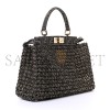 FENDI FABRIC JACQUARD FF 1974 WOVEN KNOTTED MEDIUM PEEKABOO ICONIC SATCHEL TOBACCO MORO (34*25*13cm) 