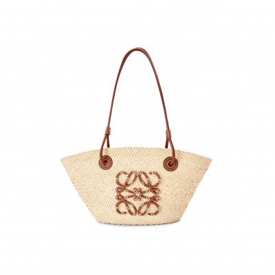 LOEWE SMALL ANAGRAM BASKET BAG IN IRACA PALM AND CALFSKIN A223P65X01-2435 (34*16.5*13cm)
