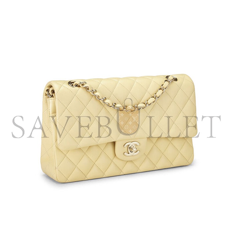 CHANEL YELLOW CALFSKIN CLASSIC DOUBLE FLAP MEDIUM AS0001 (25*15*6cm)