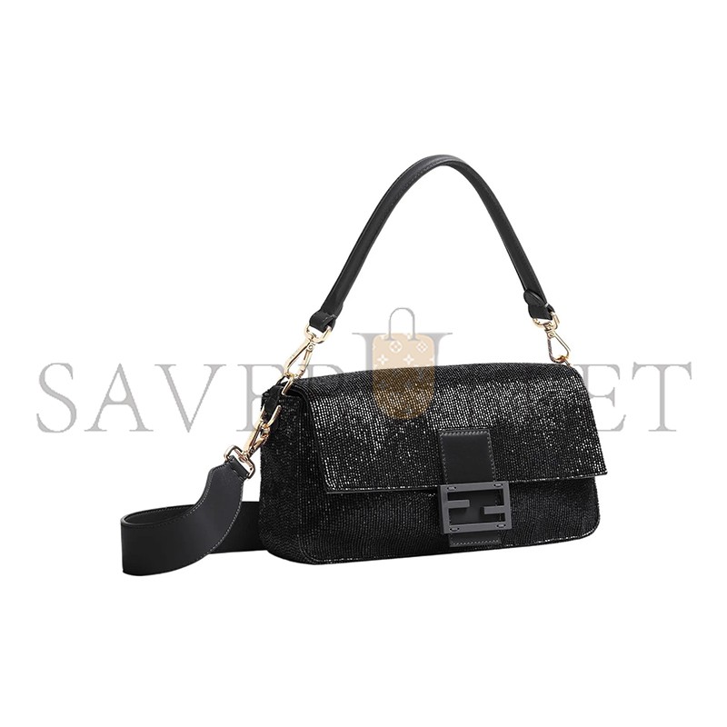 FENDI BEADED BAGUETTE BLACK SHOULDER BAG 8BR600AM2LF0KUR (27*15*6cm)