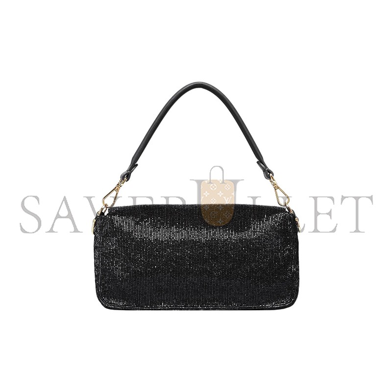 FENDI BEADED BAGUETTE BLACK SHOULDER BAG 8BR600AM2LF0KUR (27*15*6cm)